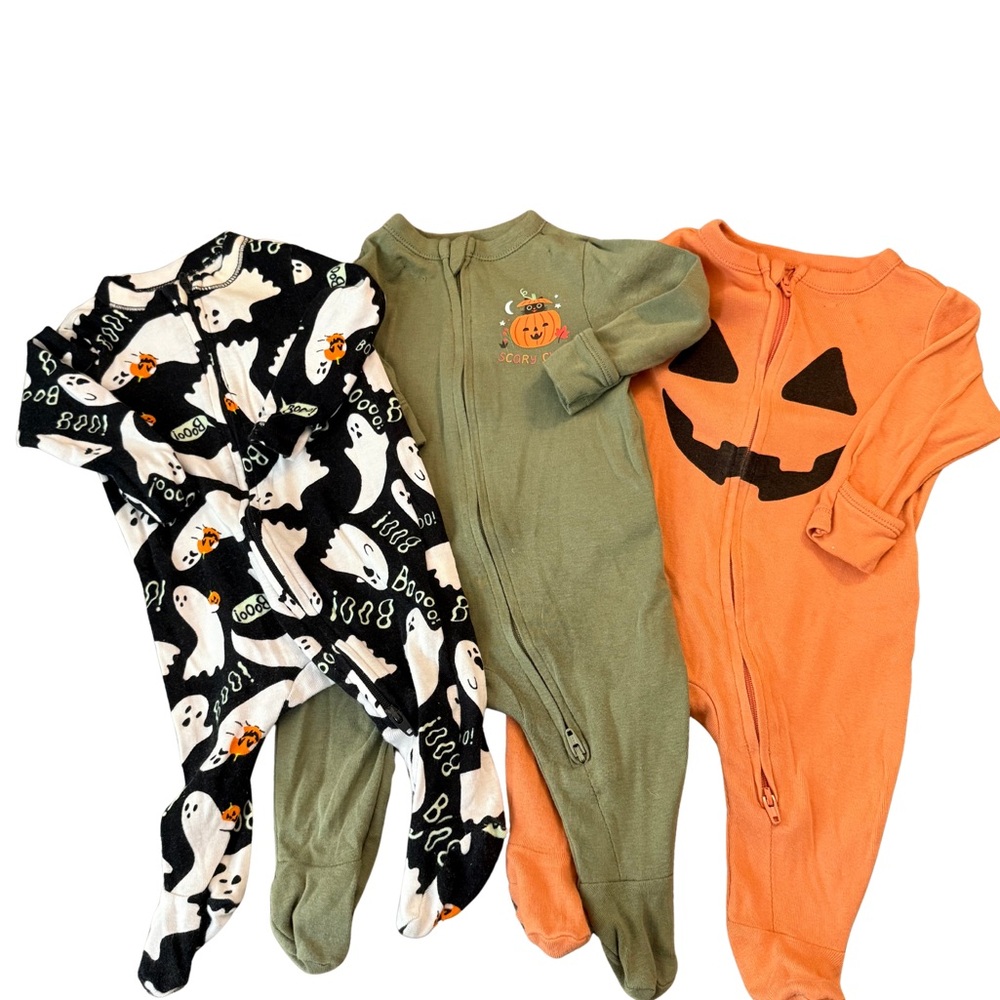 Old Navy Kids Halloween Footies‎ - Black, Green, Orange 3 Pair 0/3 Months